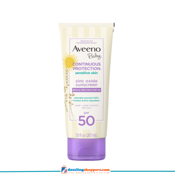 Aveeno Baby Continuous Protection® Sensitive Skin Lotion Zinc Oxide Sunscreen with Broad Spectrum SPF 50 3Fl OZ 88 ml ,USA