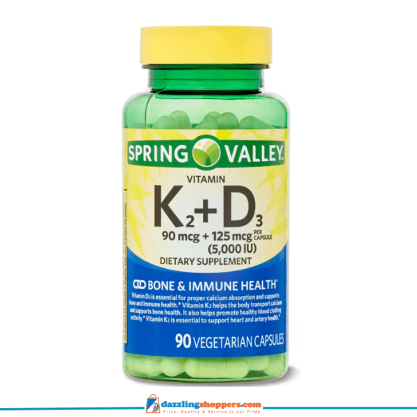 Spring Valley Vitamin K2 (90 mcg) + D3 (5,000 IU) – 90 vegetarian capsules
